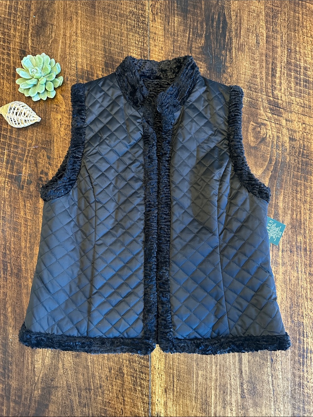 Lauren Ralph Lauren | NWT Reversible Quilted & Faux Fur Vest Black, Size L